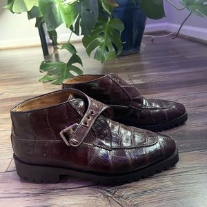 Belvedere Florence Brown Men’s Crocodile Monk Strap Shoes | Size 8M